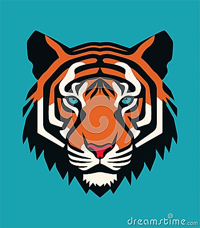 Tiger Head Lino Art Stencil Decorative Sticker Logo Stock Photo