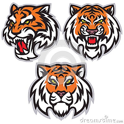 Tiger Head Logo Set Template Vector Mascot Design Package Vector Illustration