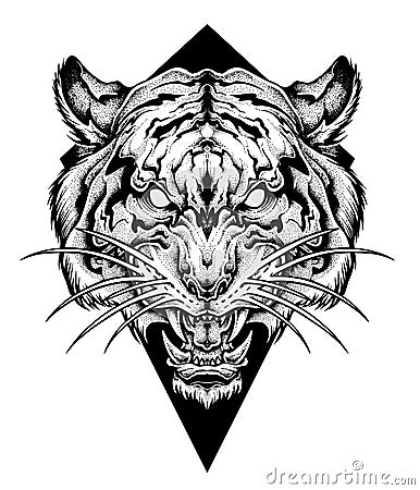 Tiger head tattoo. Dot work style. vector illustration. Vector Illustration