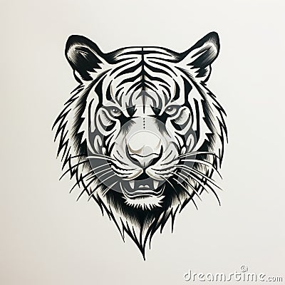 Tiger Head Tattoo-inspired Hand Drawn Image In Black And White Stock Photo