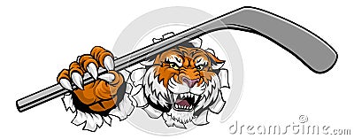 Tiger Ice Hockey Team Sports Cartoon Mascot Vector Illustration