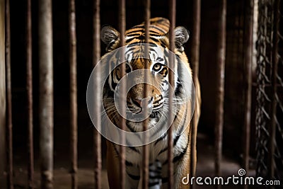 Tiger in iron cage Stock Photo