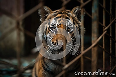 Tiger in iron cage Stock Photo