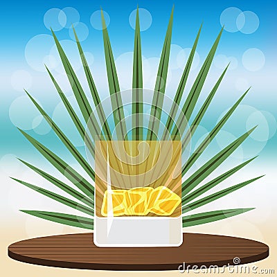 Tiger juice on wooden classic tray Vector Illustration