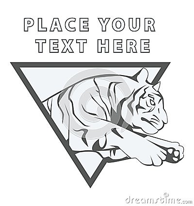 Tiger Jump On Inverted Triangle With Text Emblem Black And White Illustration Vector Illustration