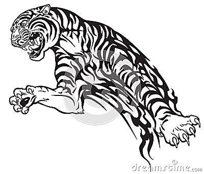 Tiger in the jump tribal tattoo Vector Illustration