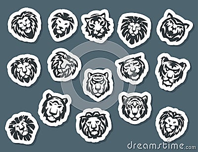 Tiger and lions face logo badge strength predator power wildcat vector illustration. Vector Illustration