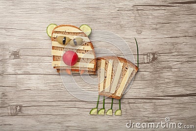 Tiger made of cheese and bread Stock Photo