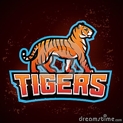 Tiger mascot vector. Sport logo design template. Football or baseball illustration. College league insignia, School team Vector Illustration