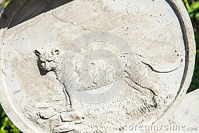 Tiger molding art in Thai temple Stock Photo