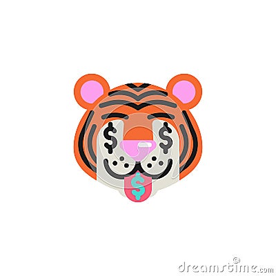 Tiger Money-Mouth Face flat icon Vector Illustration