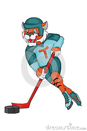 Tiger plays hockey. Vector Illustration