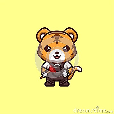 Tiger Plumber Cute Creative Kawaii Cartoon Mascot Logo Stock Photo
