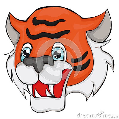 Tiger`s head. Cartoon style. Clip art for children. Vector Illustration