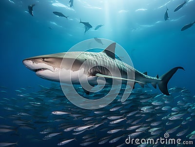Tiger Shark Encounter: Beauty and Danger in Harmony Stock Photo