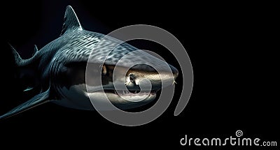A tiger shark swimming in the dark sea Cartoon Illustration