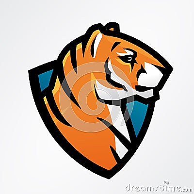 Tiger shield sport mascot template. Football or baseball patch design. College league insignia, High school team vector Vector Illustration