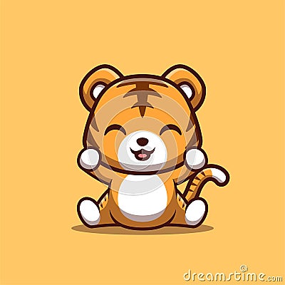 Tiger Sitting Excited Cute Creative Kawaii Cartoon Mascot Logo Stock Photo