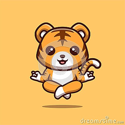 Tiger Sitting Meditation Cute Creative Kawaii Cartoon Mascot Logo Stock Photo