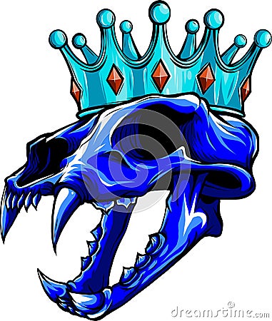 tiger skull with crown illustration design Stock Photo