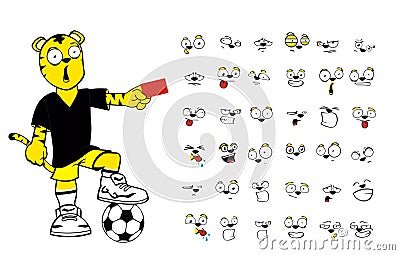 Tiger soccer cartoon expressions collection 3 Vector Illustration