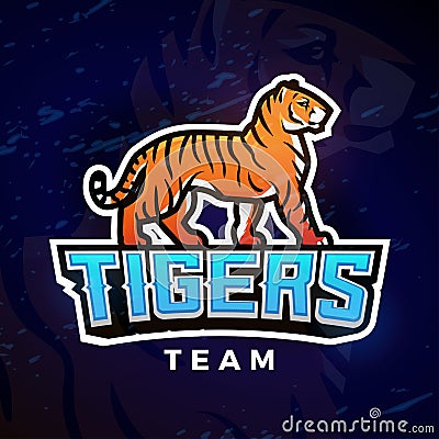 Tiger sport logo vector. Mascot design template. Football or baseball illustration. College league insignia, High School Vector Illustration