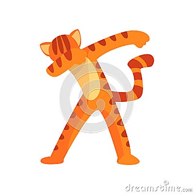 Tiger standing in dub dancing pose, cute cartoon wild animal doing dubbing vector Illustration on a white background Vector Illustration