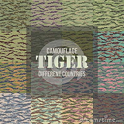 Tiger stripe Camouflage seamless patterns Vector Illustration