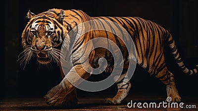 Bengal Tiger Breakdancing In Dark Room: Stunning 8k Photography Stock Photo