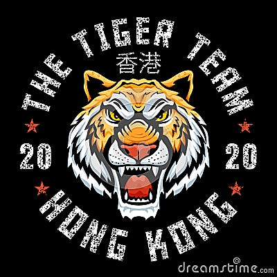tiger team hongkong patch embroidery tshirt vector stock Vector Illustration