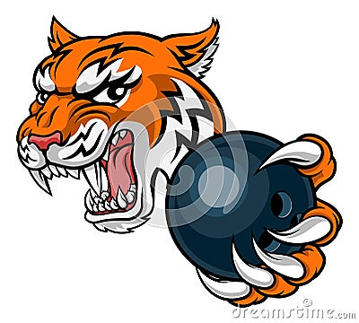 Tiger Bowling Player Animal Sports Mascot Vector Illustration