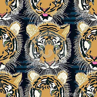 Tiger tongue out seamless pattern Vector Illustration