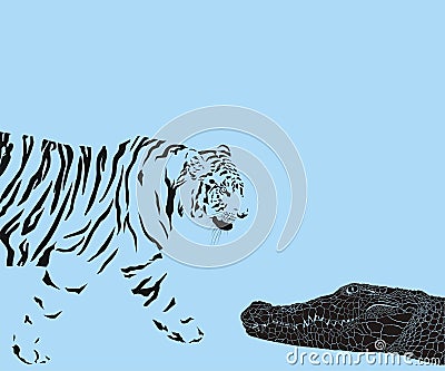 Tiger versus Crocodile Vector Illustration