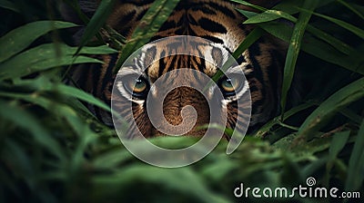 The Tiger Who Hid in the Grass and Peered at Me Stock Photo