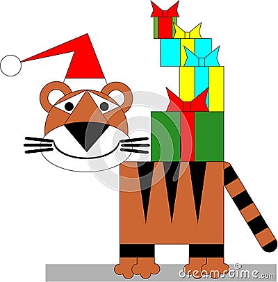 Tiger winter xmas color 04 Vector Illustration