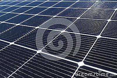 A tight group of newly installed solar panels Stock Photo