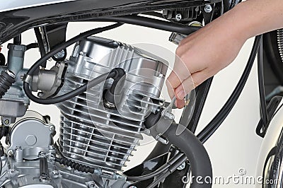 Tightening exhaust Stock Photo