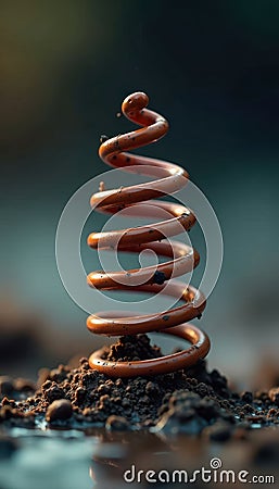 A tightly wound spring forcefully pushing a small object forward , exceeding, forward Stock Photo