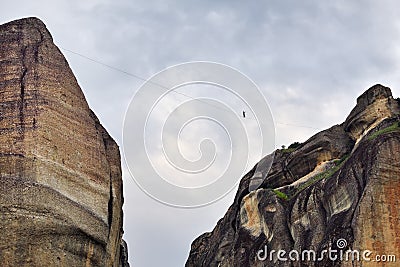 Tightrope walker in Meteora, Greece Stock Photo
