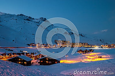 Tignes at blue hour Stock Photo