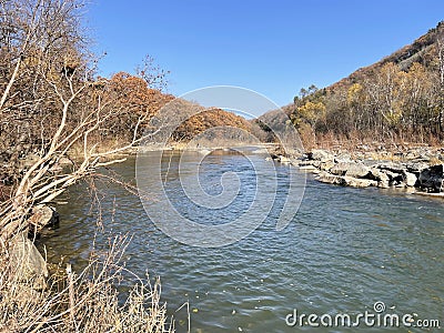 Tigrovaya River in autumn. Russia, Primorsky Krai, Partizansky district Stock Photo