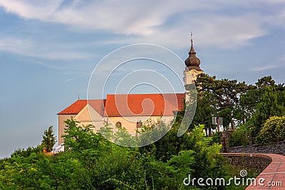 Tihany Abbey, the Benedictine monastery, architectural landmark over the Balaton lake, outdoor travel background, Hungary Stock Photo