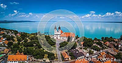 Tihany, Hungary - Aerial panoramic view of the famous Benedictine Monastery of Tihany Tihany Abbey Stock Photo