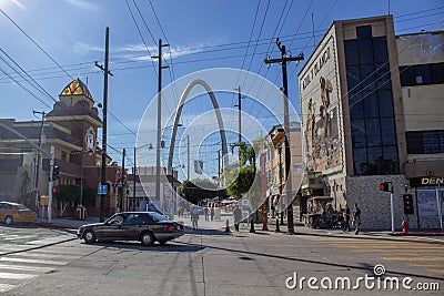 Tijuana Baja California, Mexico - January 18, 2020 View of the arch or clock that tourists have when entering the United States to Editorial Stock Photo