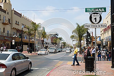 People Walk Along Avenida Revolucion in Tijuana, Mexico Editorial Stock Photo