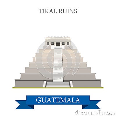 Tikal Ruins in Guatemala flat web attraction vecto Vector Illustration