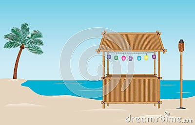 Tiki Bar on the Beach Vector Illustration