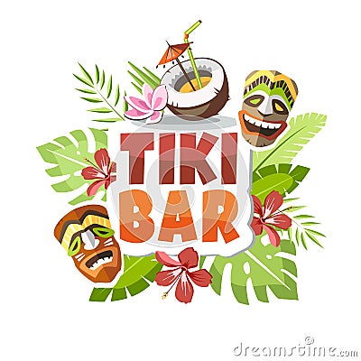 Tiki bar hawaii party sticker Vector Illustration