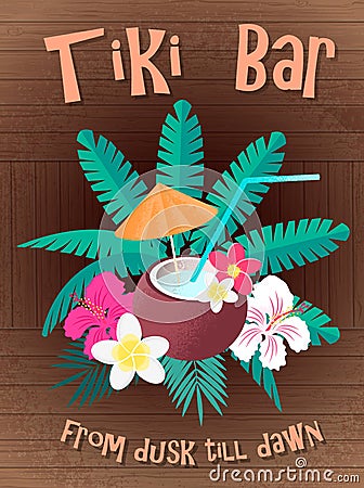 Tiki bar Poster From dusk till dawn Vector Illustration