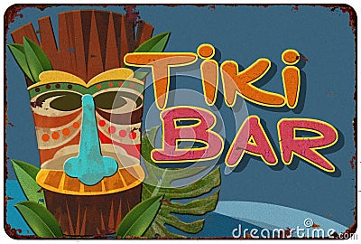 Tiki Bar Vintage Tin Sign Cocktail Party Stock Photo
